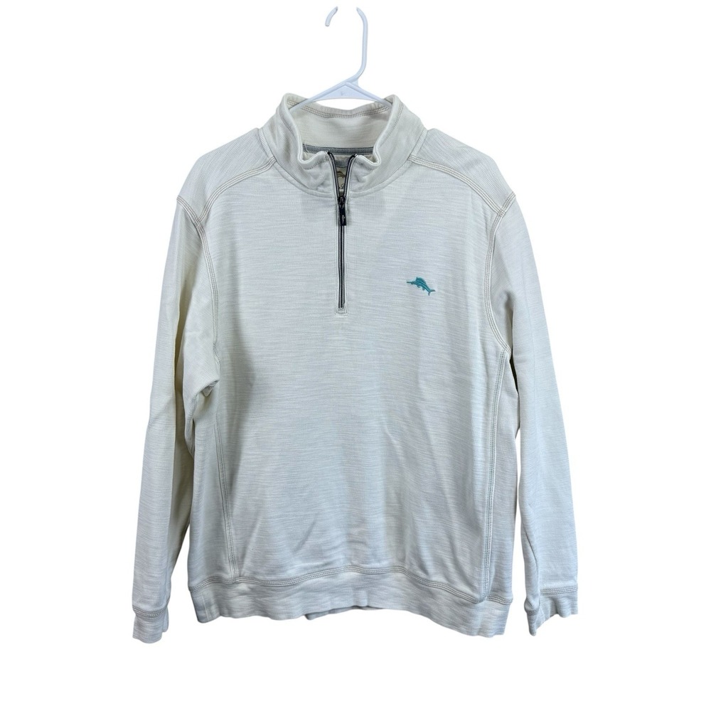 Tommy Bahama Large Tobago‎ Bay 1/4 Zip Sweatshirt Ivory  Pullover Ocean Beach